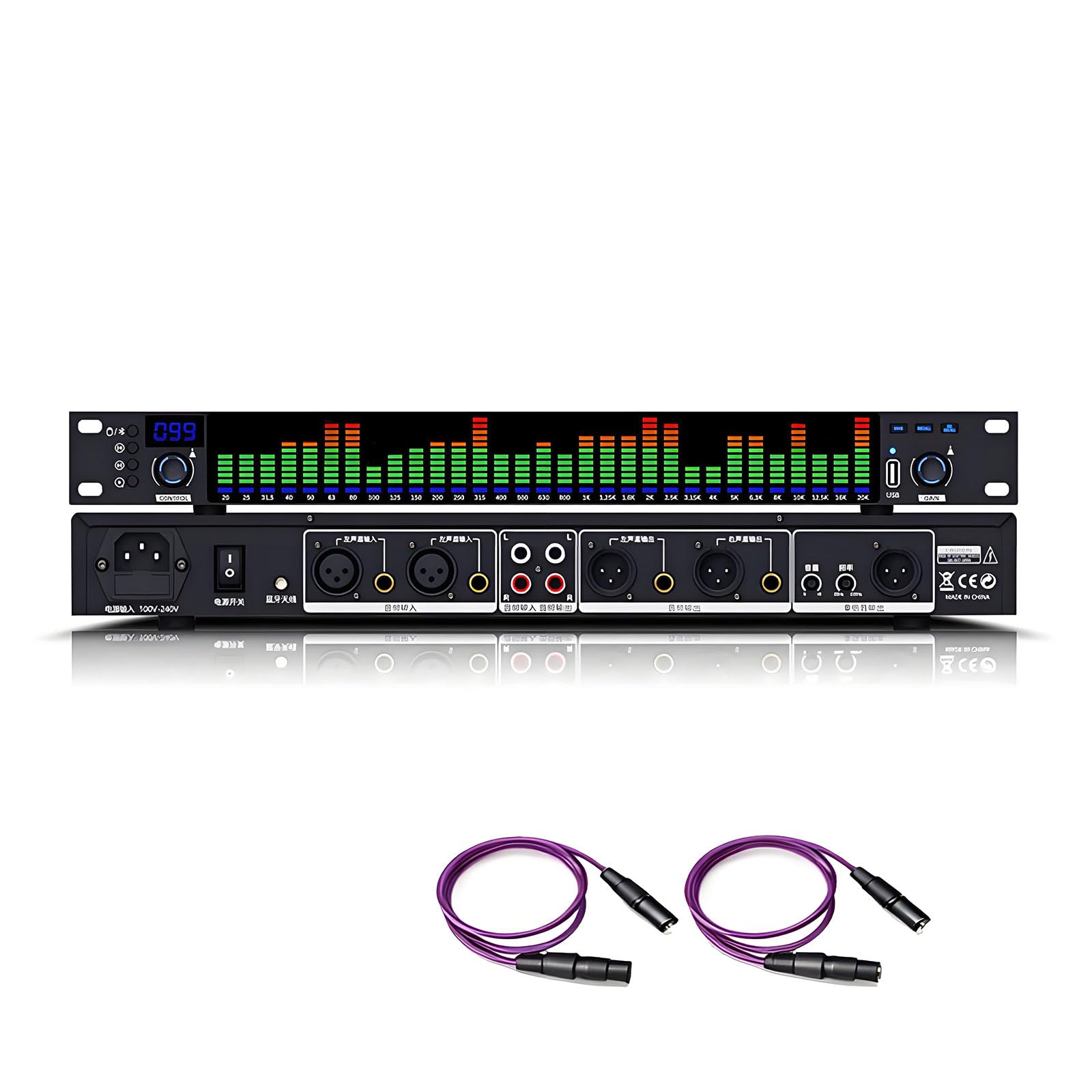 Ecualizador Gráfico Digital De 31 Bandas, Procesador De Audio, Montaje En Rack De 1u, con Bluetooth Y Entrada USB, Pantalla Led De Espectro, Reducción De Ruido Inteligente