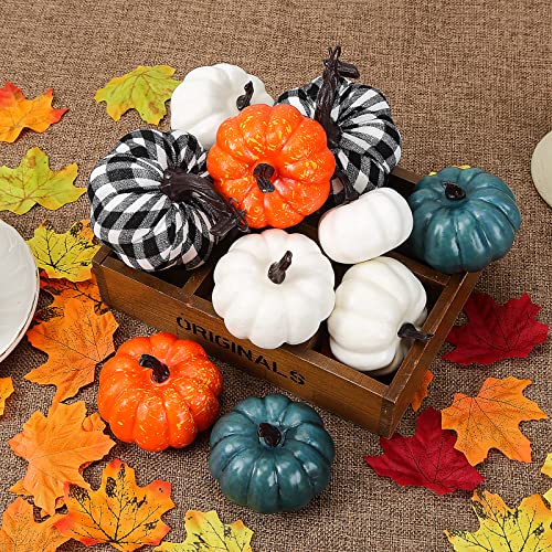 Wf Wu Fang 12 Pcs Pumpkins Decor, Fall Decor White Blue Orange Fall Artificial Rustic Pumpkins Decor, Fall Decor Halloween Thanksgiving Decorating Harvest Embellishing And Displaying #TOP6
