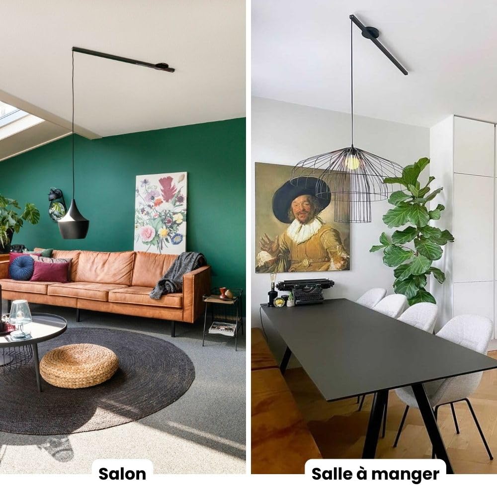 Lightswing® Single Système de Suspension pour 1 Lampe Suspendue - Noir Mat - 90 cm - Système de Lampe Réglable - Facile à Installer - Lampe Suspendue - Suspension de Lampe