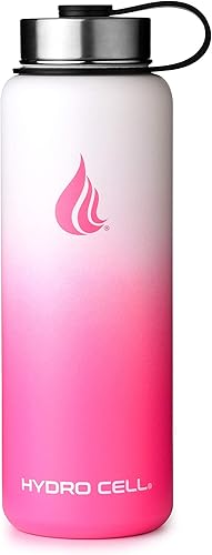 Miniatura 2 de HYDRO CELL Botella de agua de acero inoxidable con sorbete y tapa ancha de boca (blanco/rosa, 40 onzas con funda inferior de silicona protectora,