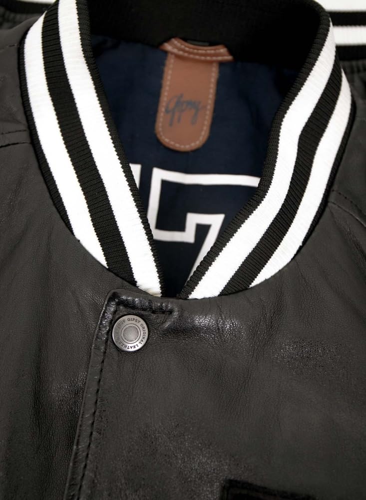 Gipsy - Męska kurtka skórzana z prawdziwej skóry, kurtka College Blouson Lamnappa czarno-biała