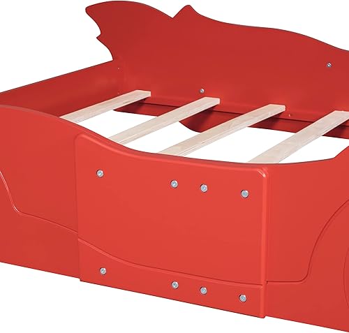 Miniatura 83 de P PURLOVE Cama de plataforma en forma de auto de carreras de tamaño individual con ruedas y listones, marco de cama de madera para niños, niñas,