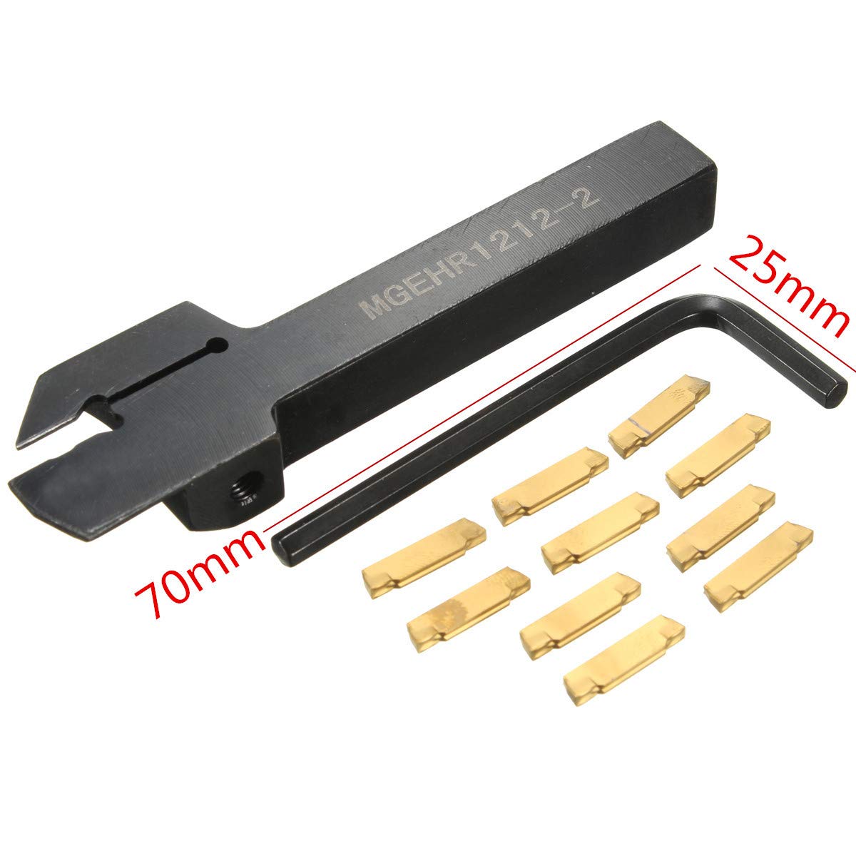 CNC Lathe Boring Bar: MGEHR1212-2 Turning Tool Holder with 10pcs MGMN200 Carbide Inserts Blade, L-Shaped Wrench