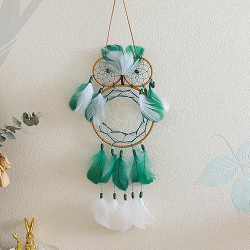Deger Atrapasueños de búho bohemio para colgar en la pared, decoración para el hogar, dormitorio, color verde oscuro