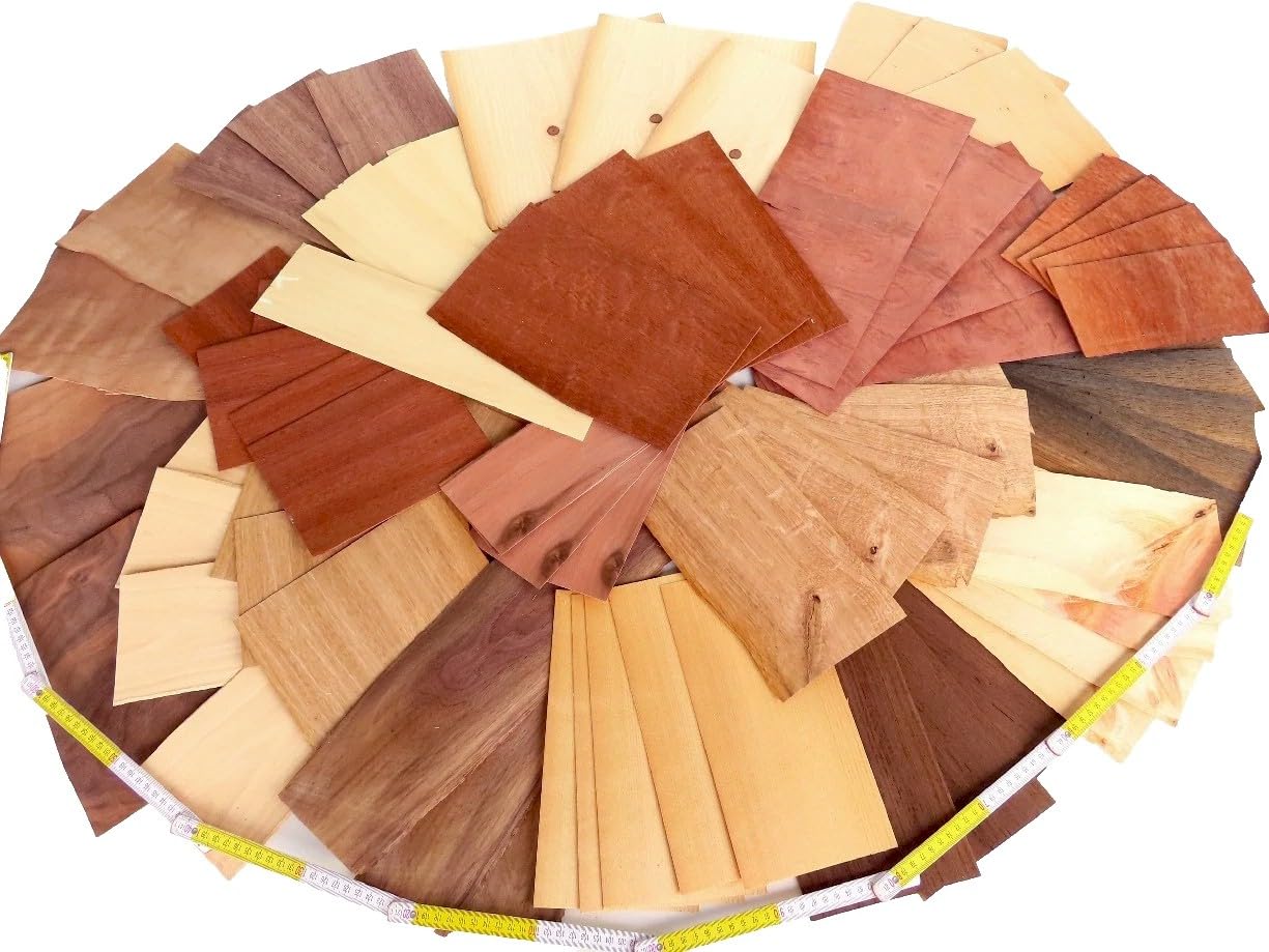 STARKFURNIER BASTELSET - ca. 4m² - Insgesamt 3kg - Funierstärke: 1,0mm - 2,5mm. Viele Holzarten: z.B. Eiche, Nussbaum, Ahorn, Kirsche, Buche - Ideal für Restauration, Modellbau, Möbel, etc.