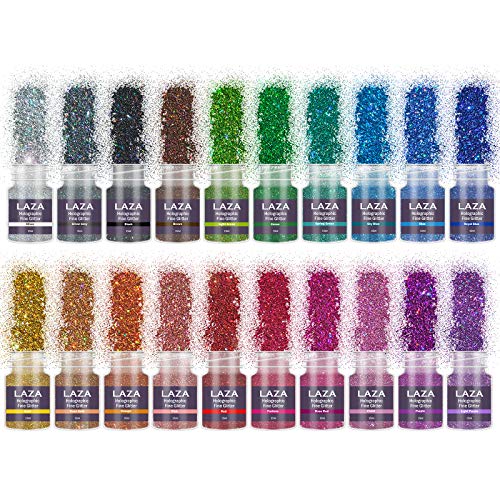 Laza Holografischer feiner Glitzer, 20 Farben Kunst- und Bastelglitzer gemischt ultrafeine Puder-Pailletten für Harz… – Bild 3