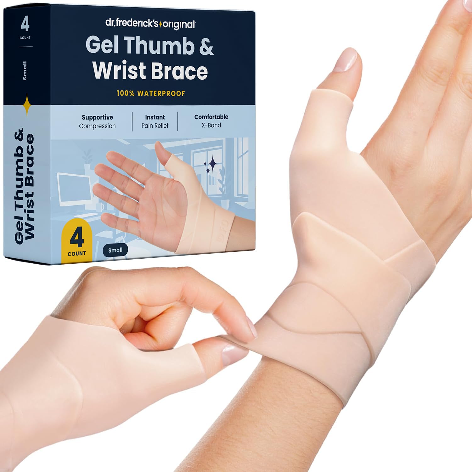 Dr. Frederick's Original Waterproof Thumb & Wrist Brace - 4 ct - Hand Brace for Arthritis, Tendonitis, Carpal Tunnel & Trigger Thumb - Doctor-Developed Spica Splint - Fits Left & Right Hand - Small