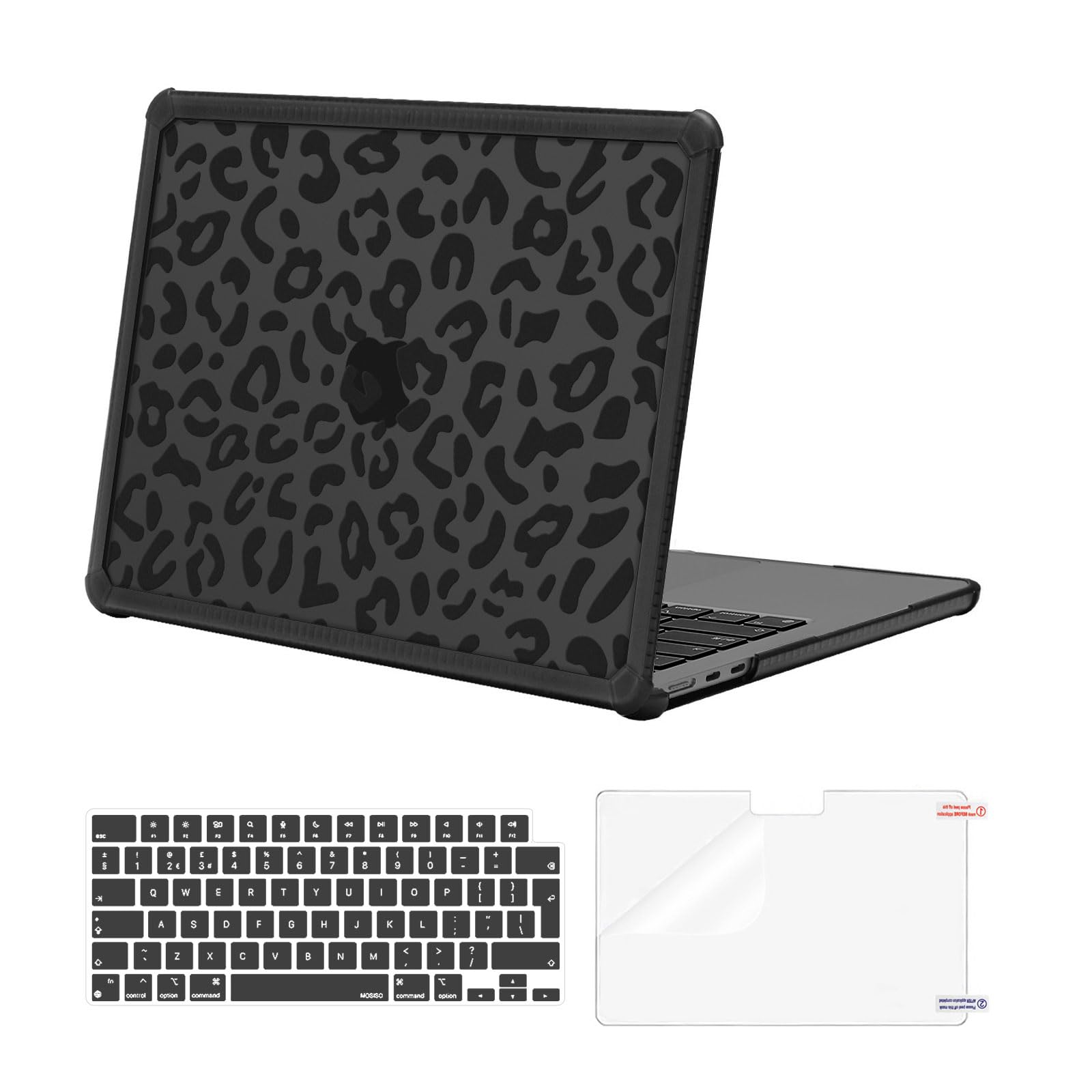 MOSISO Custodia Compatibile con MacBook Air 13 Cover M5 M4 M3 M2 2026-2022 | Copritastiera&Pellicola&Case per MacBook Air 13,6 pollici A3449 A3240 A3113 A2681 2025 2024, Nero
