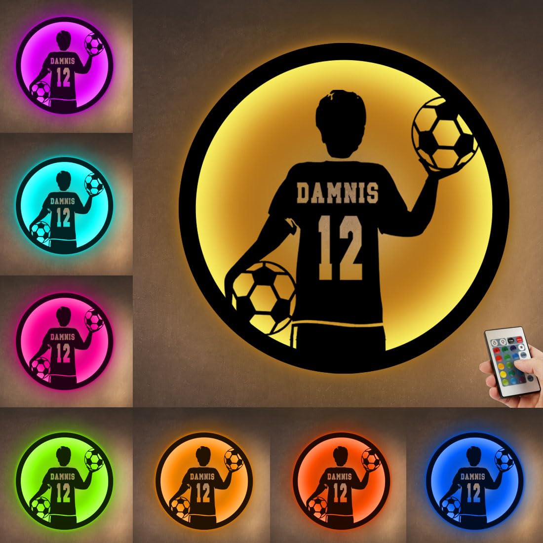 QGTHKLP Personalized Soccer Name Mirror Lamp Custom Name Acrylic Mirror Neon Sign Lighted Soccer Sign Gifts For Soccer Lover Christmas Birthday (Style 3