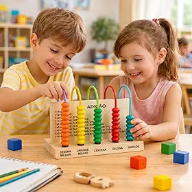 Ábaco Infantil Montessori de Madeira Brinquedo Educativo de Matemática e Coordenação Motora para Crianças