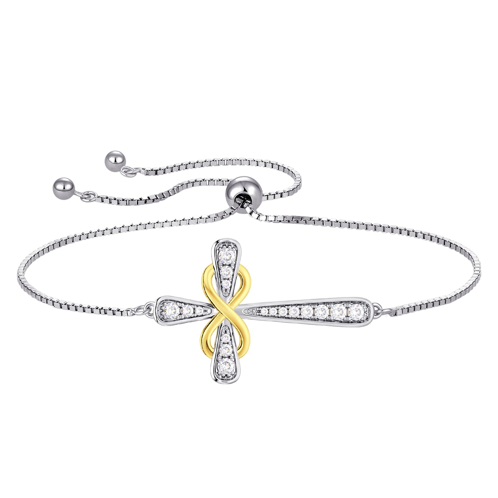 YL Cross Bracelet 925 Sterling Silver Infinity Sideways Link Bracelet Birthstone Jewelry for Women