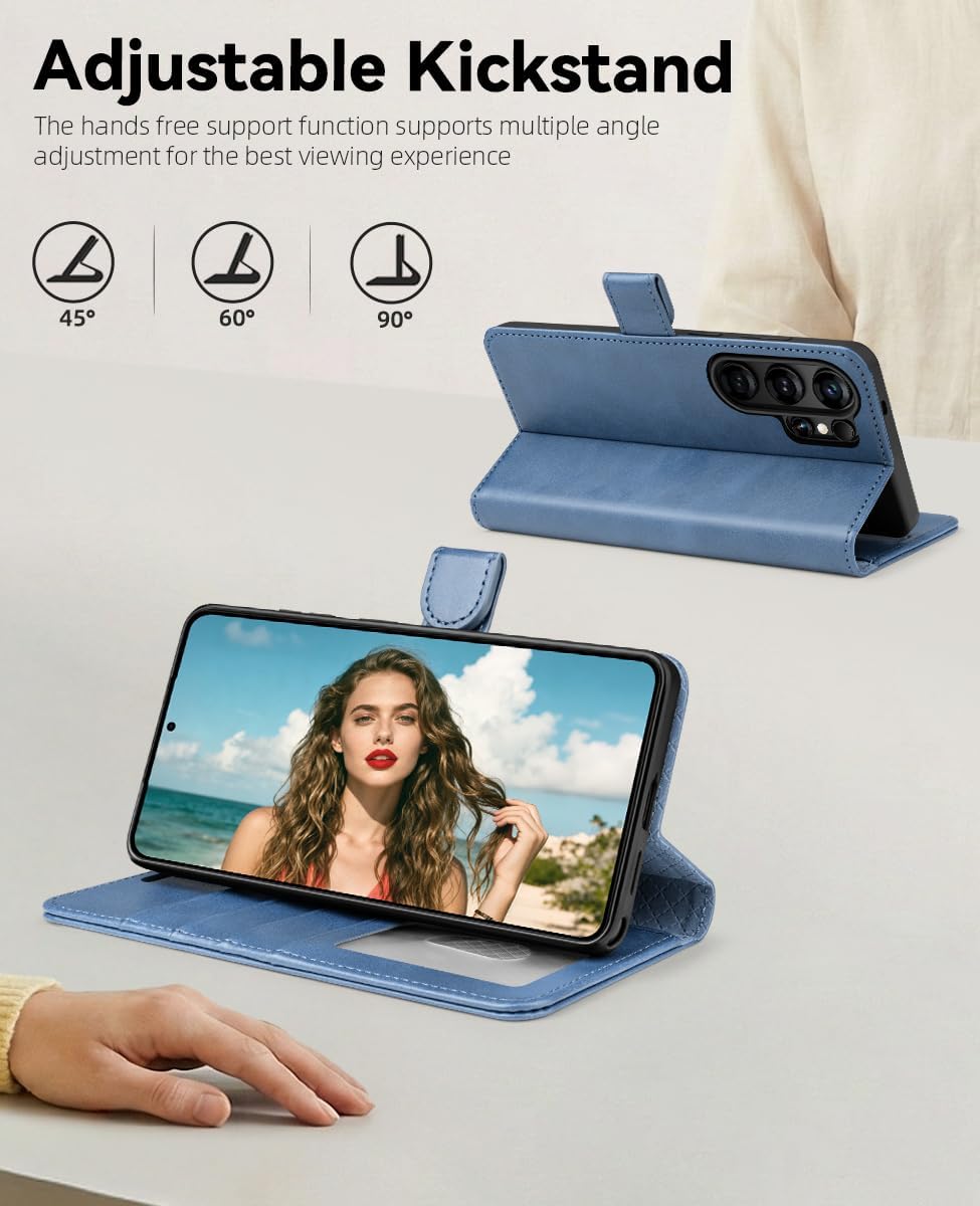 OCASE Compatible with Samsung Galaxy S26 Ultra Wallet Case, PU Leather Flip Folio Case with Card Holders RFID Blocking Kickstand [Shockproof TPU Inner Shell] Protective Phone Cover 2026, Light Blue