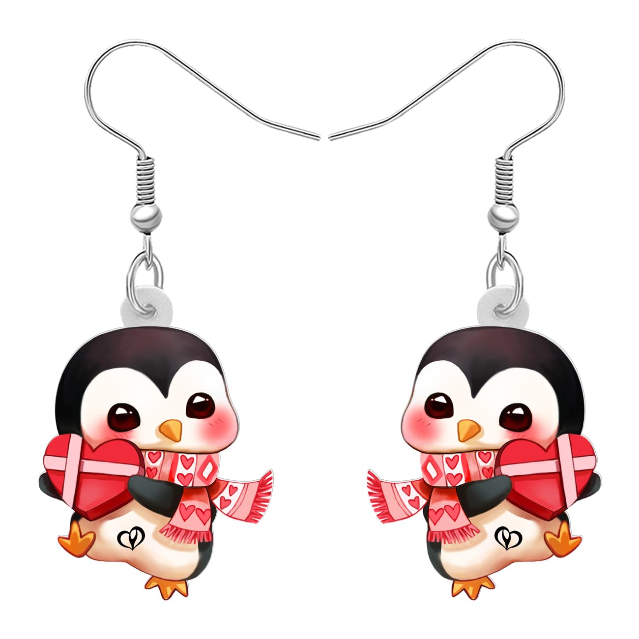BONSNY Acrylic Dangling Novelty Cute Valentine's Day Antarctic Animals Pink Penguin Earrings Hypoallergenic Designer Jewelry Gifts For Women