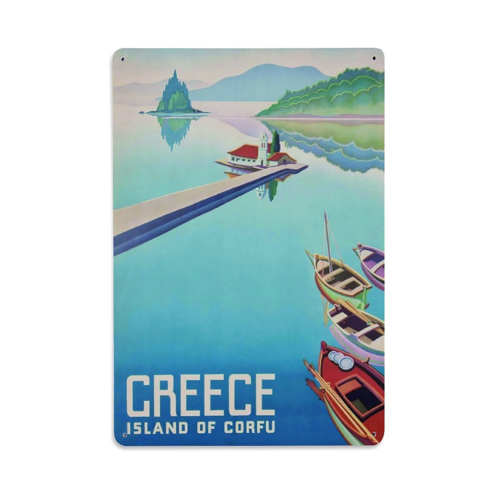 Greece Island Of Corfu Vintage Travel Island Vertical Sign Vintage Aluminium Metal Sign, Retro Wall Decor for Home, Bar, Garage & Farmhouse 30x20cm