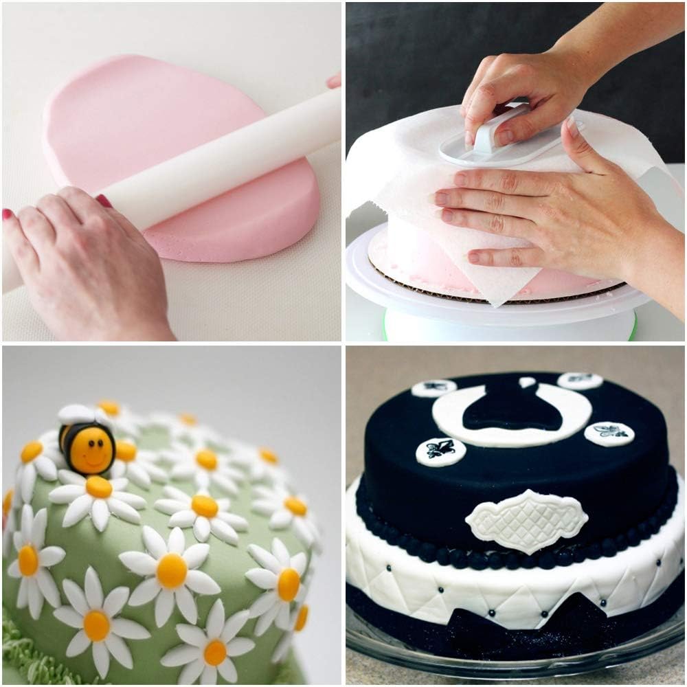 BIGTEDDY - Fondant Cake Decorating Tool w/Adjustable Scraper Icing Smoother Rolling Pin Trimmer Cutter Embosser Flower Scissor for Sugarcraft Gumpaste