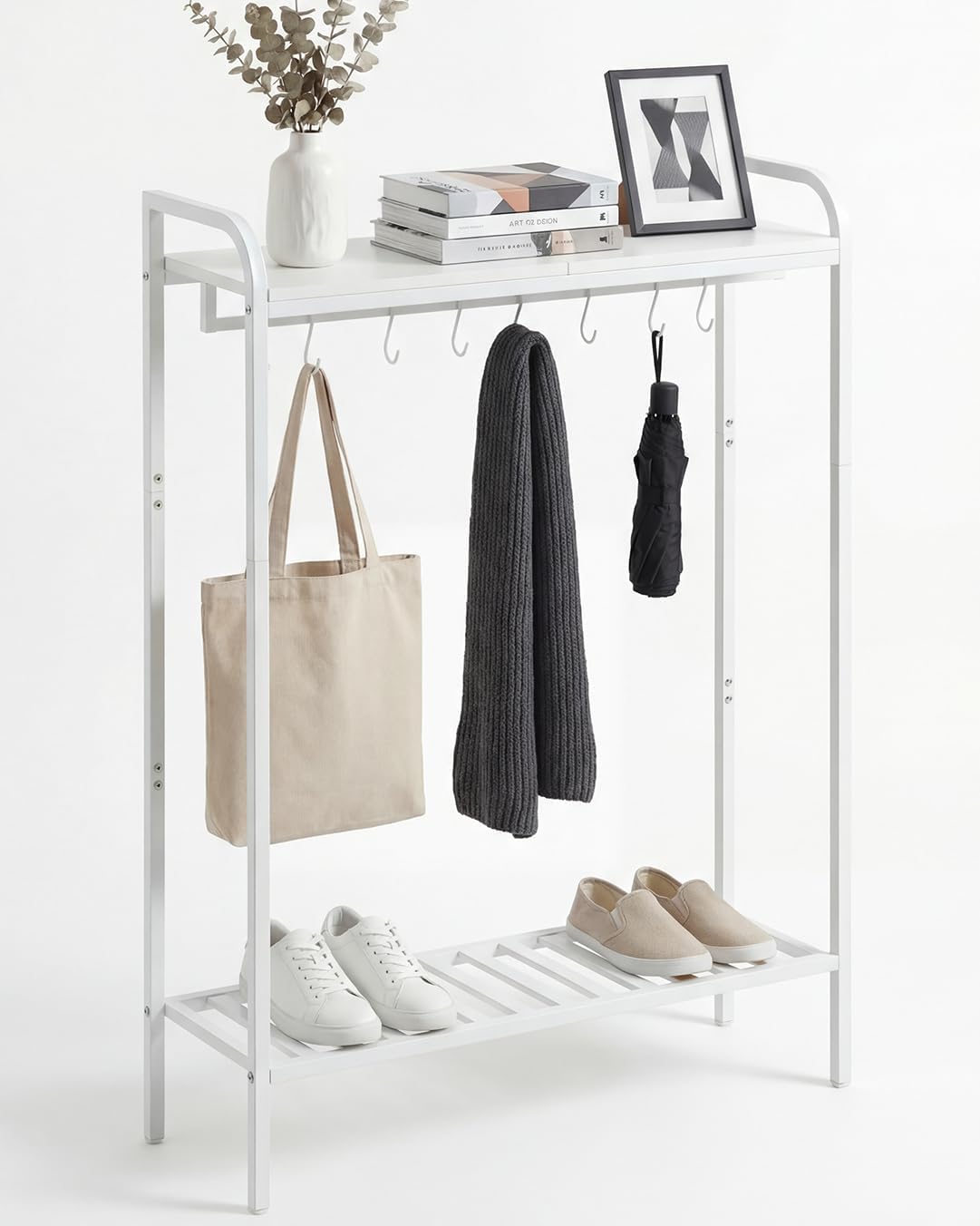 Console Table Entrance Rack Slim Entryway Storage Side Table Decorative Shelf, White/Brown (Brown)