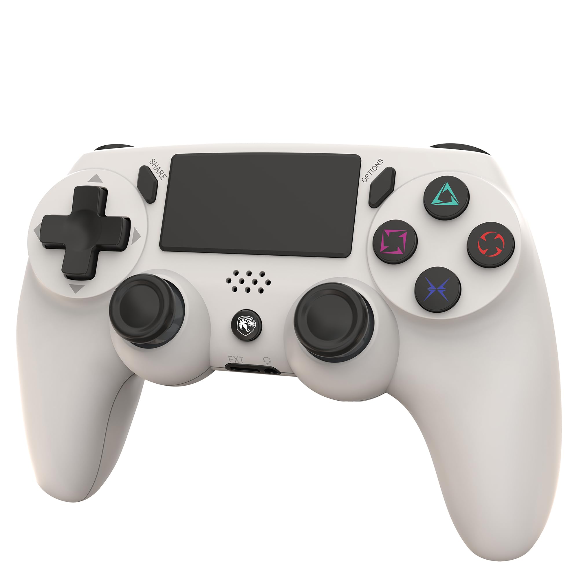 Manette sans fil blanche Bluetooth compatible avec PS4, PS3, PC, Android, Windows Gamepad 6 axes avec vibration Double lumière LED Joystick Rechargeable Jeux Shooters Courses Sports Action