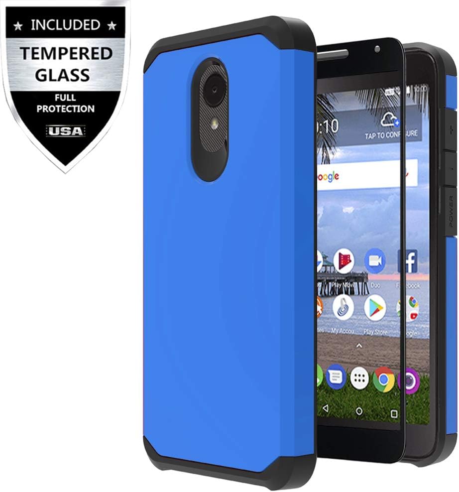 Alcatel TCL LX Case, Alcatel Avalon V/Alcatel IdealXtra/Alcatel 1X Evolve Case with Tempered Glass Screen Protector,IDEA LINE Heavy Duty Protection Hybrid Hard Shockproof Slim Fit Cover - Blue