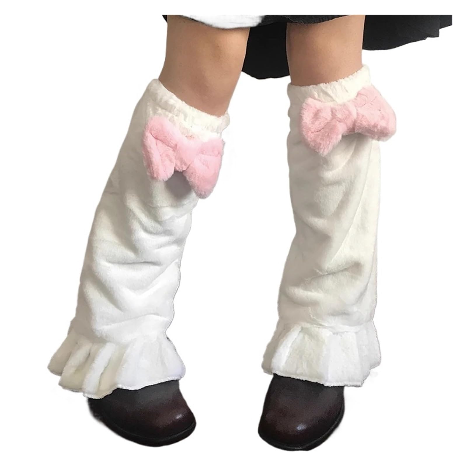 Fuzzy Leg Warmers Women Leg Warmers Pink Bow Plush Girls Sweet Ruffles Socks Winter Velvet Foot Warmer