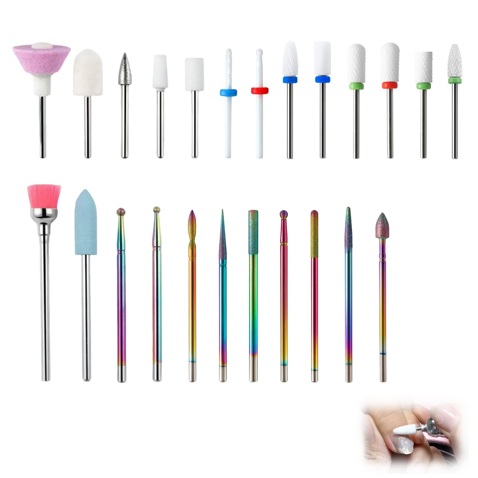 24Pcs Nail Drill Bit Set, Professional Ceramic & Diamond Carbide Bits for Acrylic/Gel Nails, Cuticle Remover