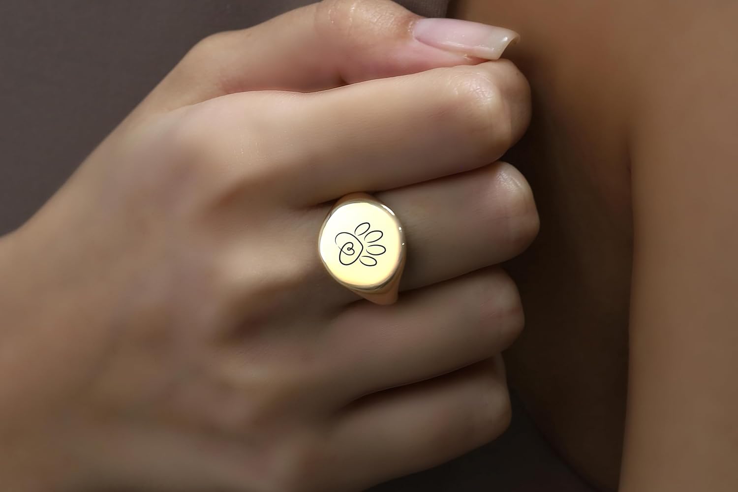 Engraved Dog Paw Ring - 14k Gold Signet Jewelry - Bold Statement Design - Gift For Her