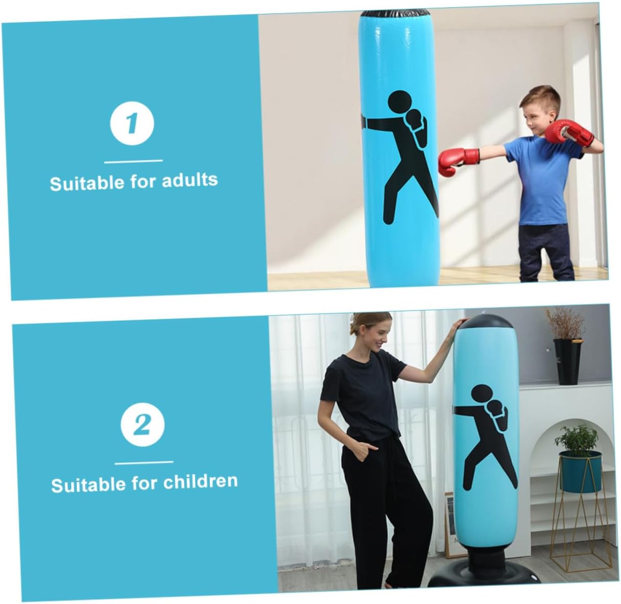 PartyKindom Freestanding Inflatable Punching Bag for Boxing Training, Thickened Blue Kickboxing Column for Adults, Indoor Fitness Equipment for Stress Relief and MMA Practice