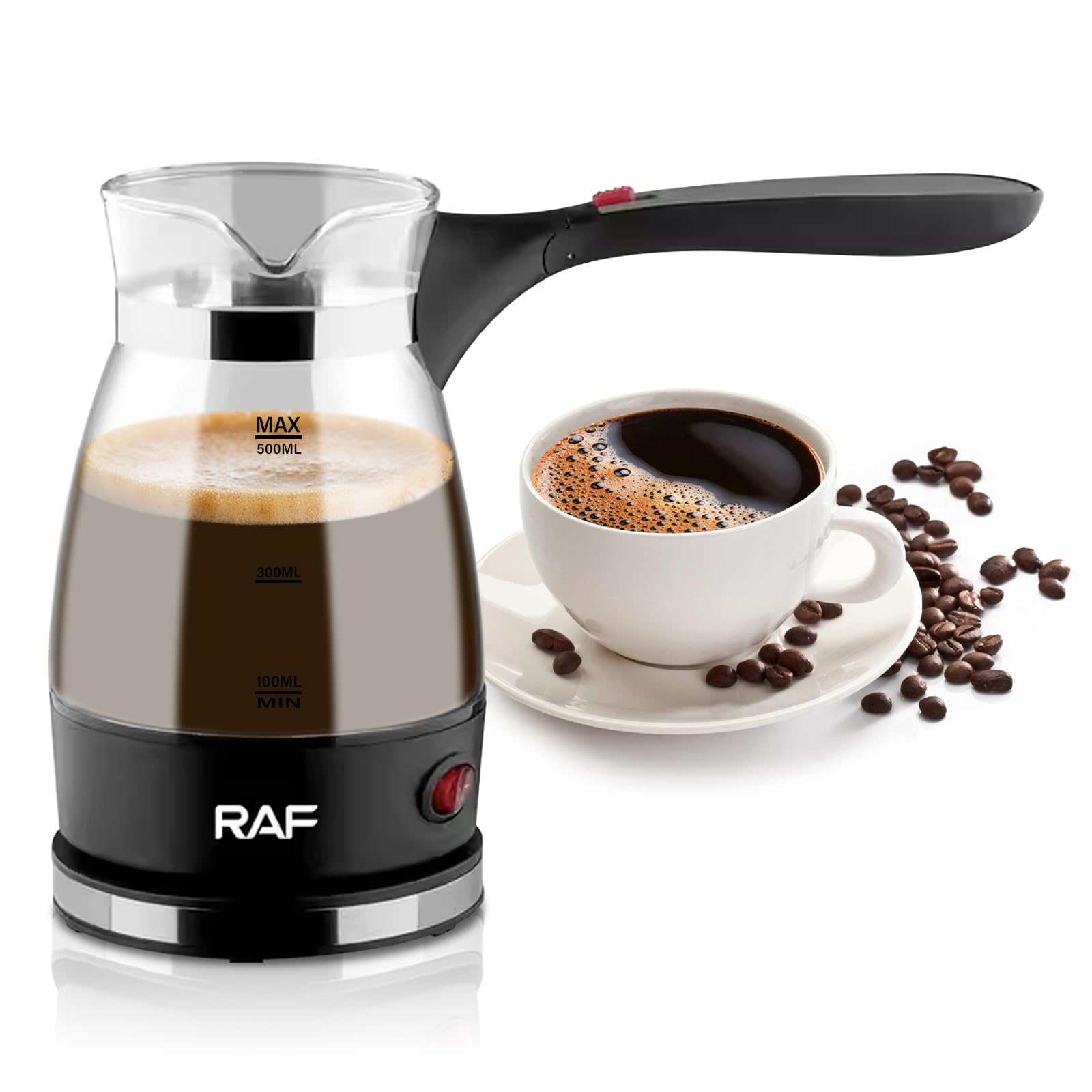 SUNOYA Elektrische Türkische Kaffeemaschine Mit Griff, 500ml Elektrische Kaffeekanne, Elektrische Kaffeemaschine, Türkische Kaffeekanne, Espressokocher Induktion Mit Edelstahl Reisen