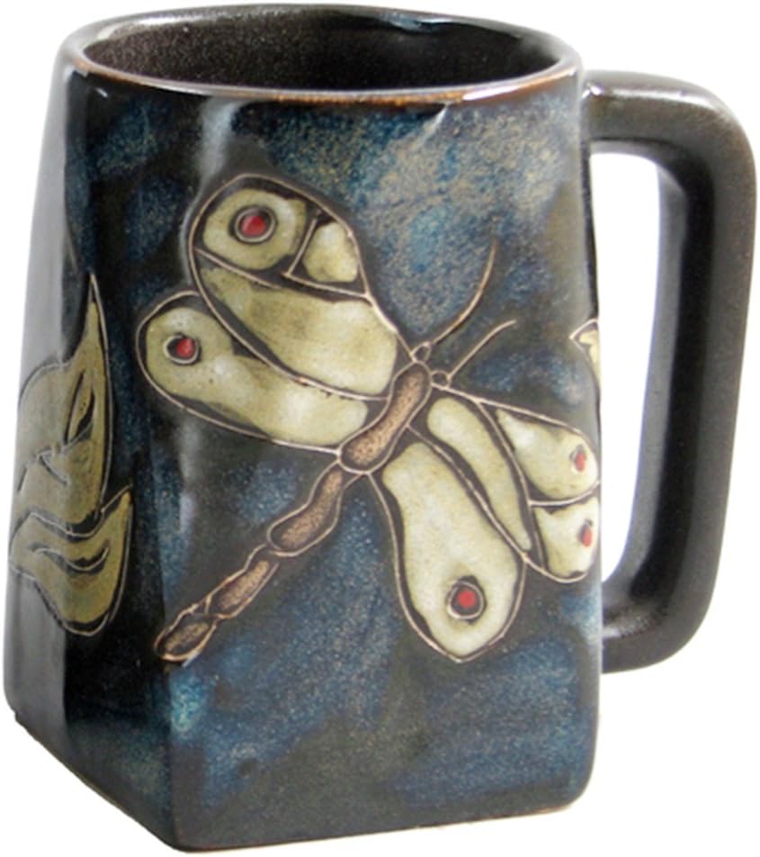 Creative Structures One (1) MARA STONEWARE COLLECTION - 350ml Coffee or Tea Cup Collectible Square Bottom Mug - Dragonfly / Insects Design