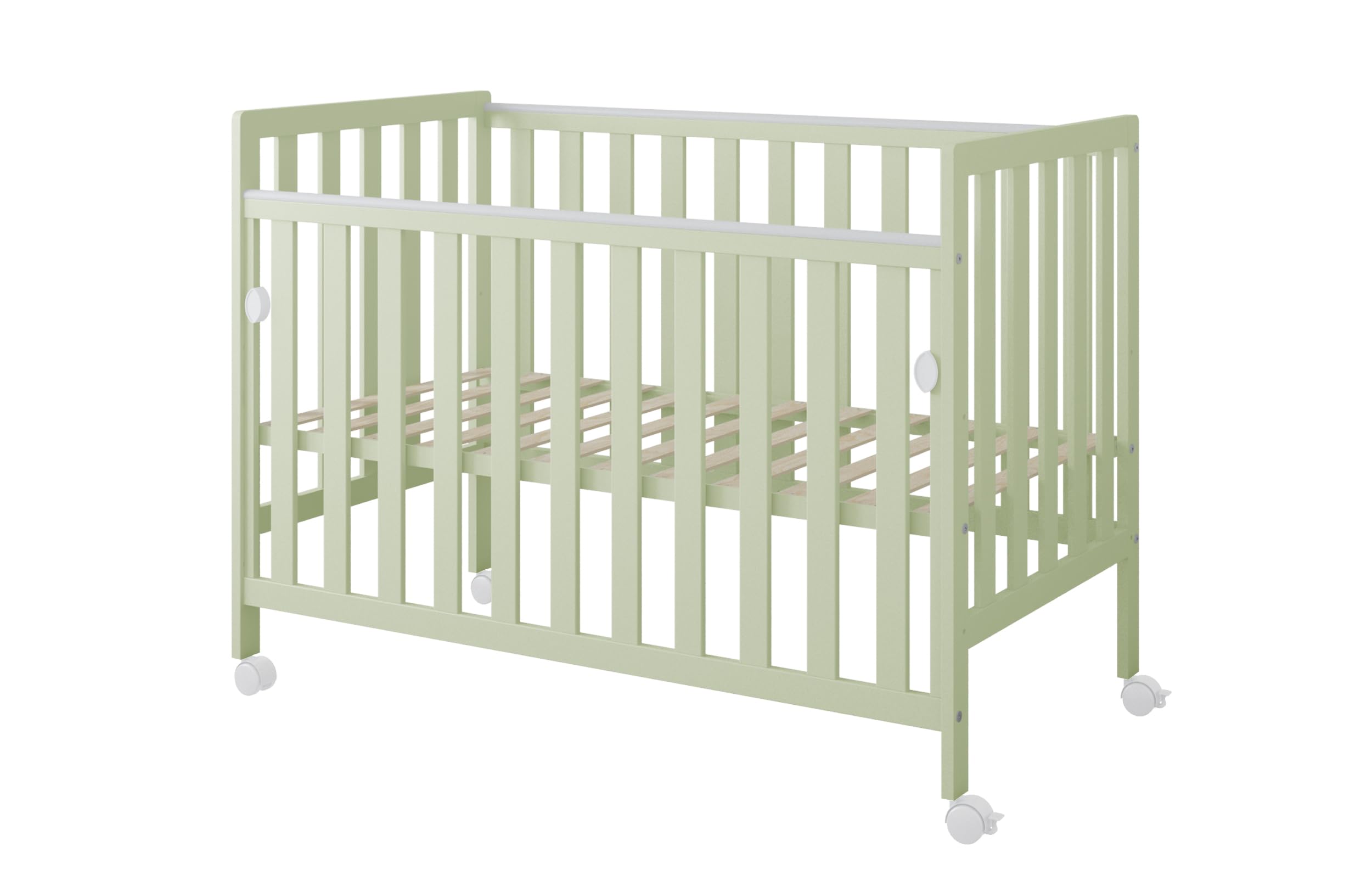 zee Bambi Cuna Colecho Bebe 120x60 cm Verde Menta con Ruedas Lateral Abatible Somier Regulable 3 Alturas Cuna Portatil Bebe