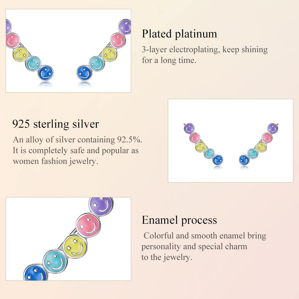 WZGWDC Sterlingsilber-Schmuck, Regenbogen-Emaille-Ohrstecker für Damen, 925er-Sterlingsilber, stapelbar, farbige Ohrringe mit lächelndem Gesicht für Mädchen, Schmuckgeschenk