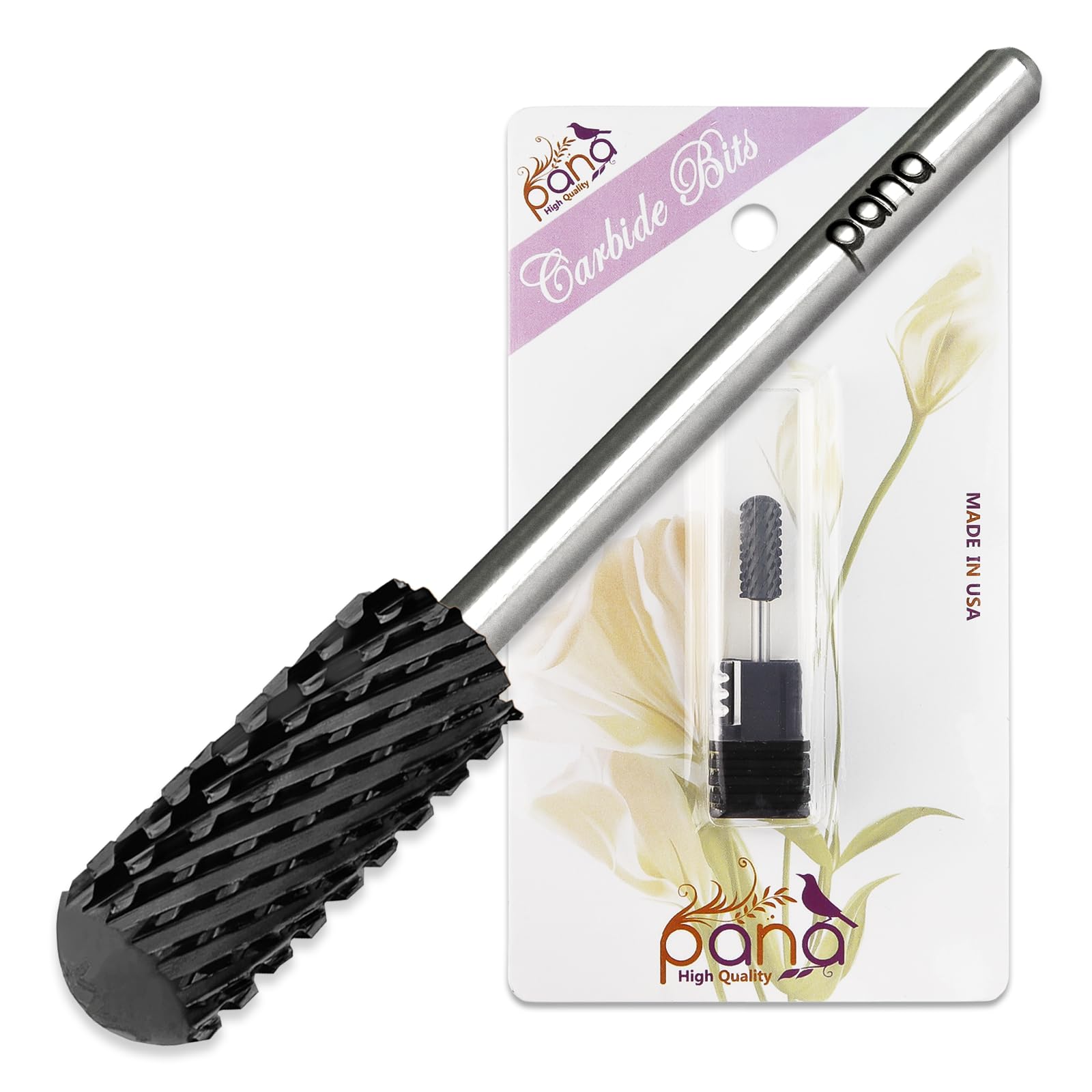 PANA 3/32" Small Smooth Round Top Safety Carbide Nail Drill Bit for Gel Polish & Acrylic Removal Nail Salon Manicure Pedicure Electric File Tools (Small Barrel - DLC Black, 2X Coarse)