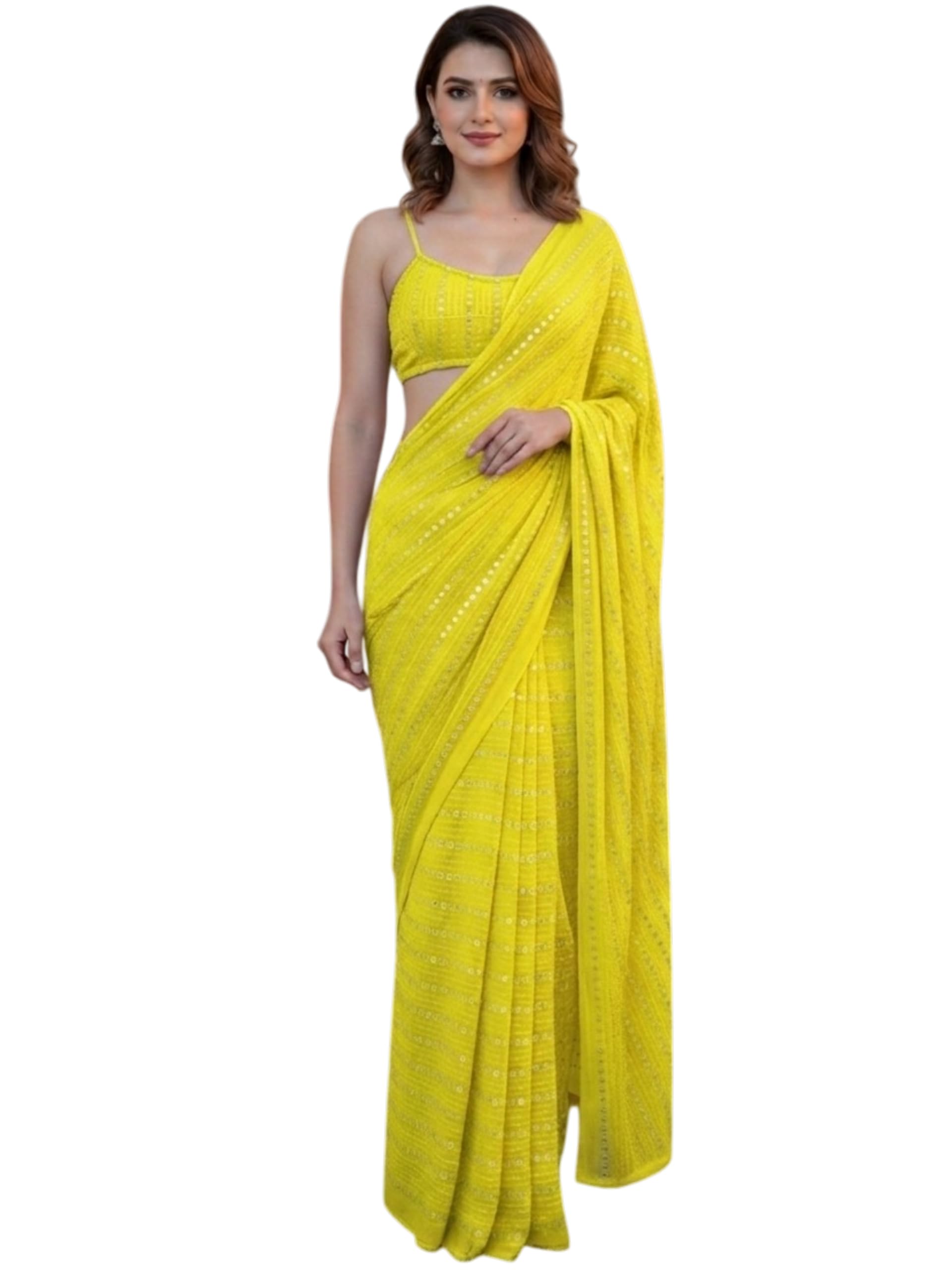 "Women's Georgette Sequins Work Saree with Unstitched Blouse Piece | Bollywood Style Sequence Sari (Black)-picture-13