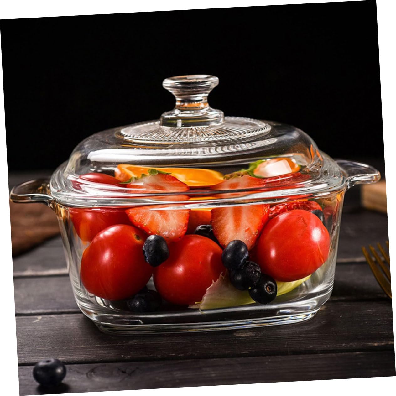 1l Dickwandige Glasschüssel mit Deckel und 2 Griffen Mikrowellengeeignet Ofenfest Kristallklares Design für Buffet und Tisch
