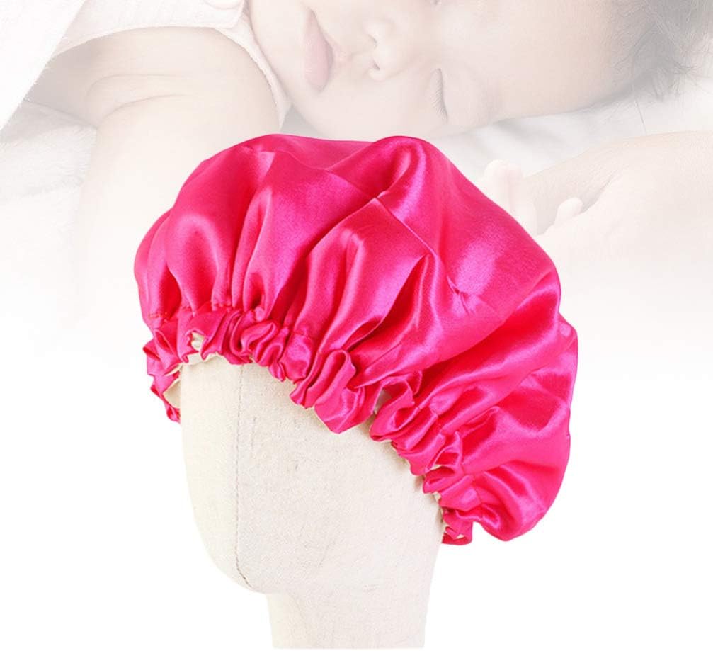 minkissy Kids Satin Bonnet Double Layered Cap Night Hat Adjustable Elastic for Baby Children Child Toddler 1pc Rosy - Image 2