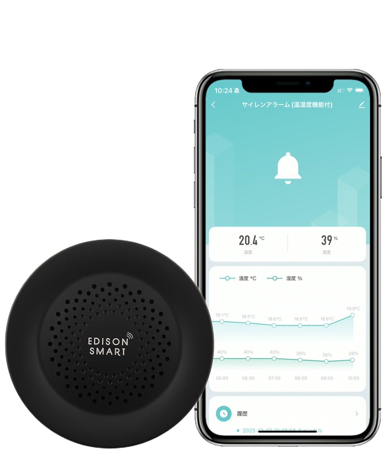 Amazon.co.jp: エジソンスマート サイレンアラーム 温度湿度センサー