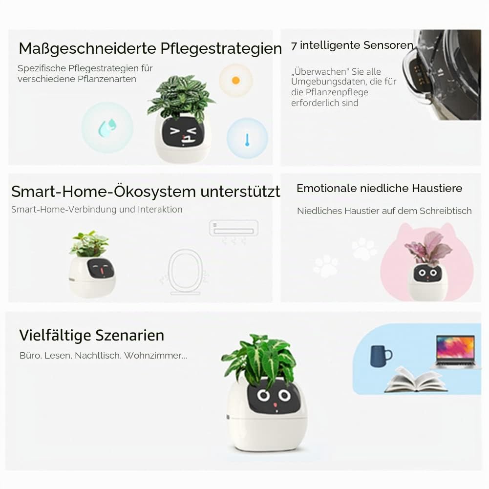 Niedlicher Intelligenter Blumentopf, Interaktiver Blumentopf, Multifunktional, Intelligent, 10 cm Pflanzt?pfe F¨¹r Den Innenbereich, Geschenk, F¨¹r Sukkulenten und Andere (wei?)