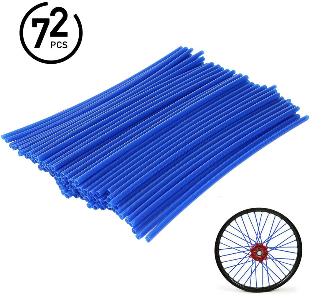 LATRAT 72 pcs 17cm Couvres Rayons Kit de Protections de Jantes de Roues de Moto Spokes Skins Set, Protège Rayon de Vélo Spoke Skins Motocross Protecteur Couvre de Rayon, Bleu