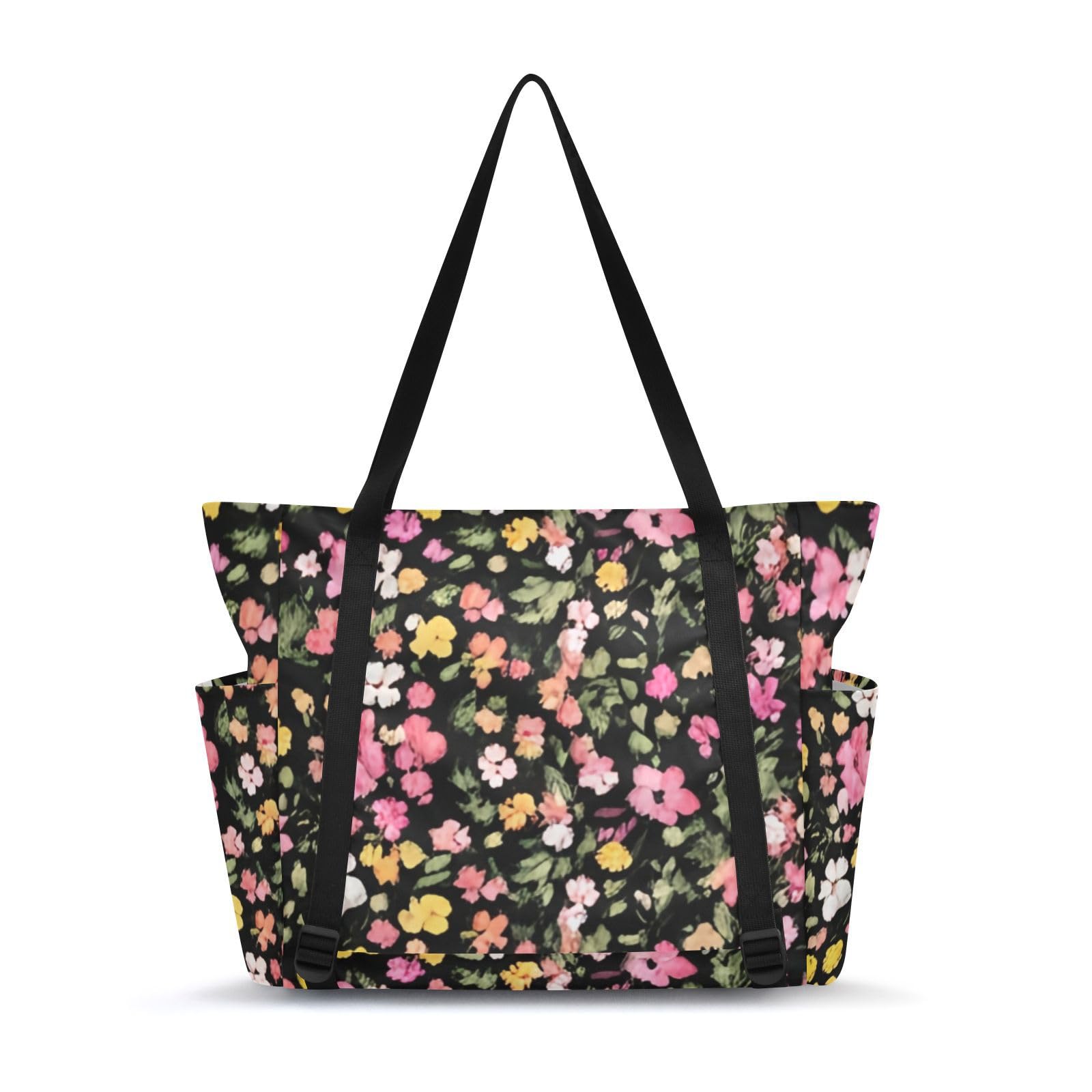 Lxqimora Flowers Green Leaves Colorful Yoga Mat Bag for Women Water-Resistant Gym Bag with Yoga Mat Holder Tote Bag for Gym Pilates Travel Yoga