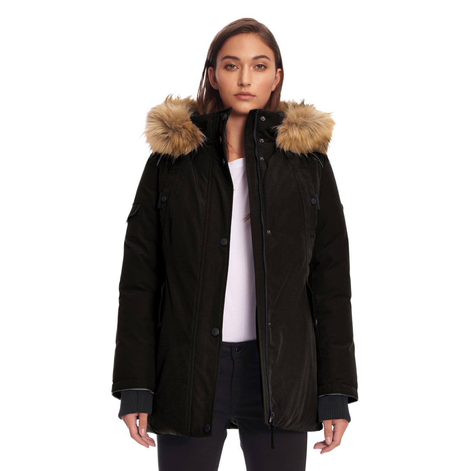 ALPINE NORTH Glacier Women’s Vegan Down Winter Coat with Faux Fur Hood - Parka Jacket for Women