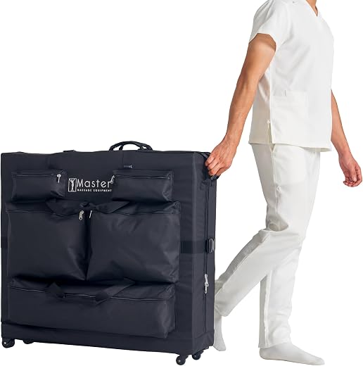 Master Massage Universal Wheeled Carrying Case for Massage Table, 5 Pockets Carrying Bag for Massage Table/Bed, Black