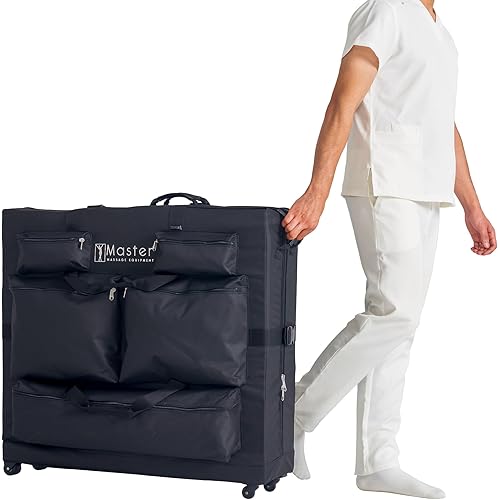 Master Massage Luggage Style Wheeled Massage Table Carrying Case 27” to 32” Width Folding Massage Table- Black