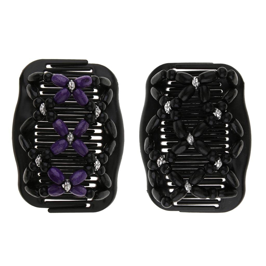 Lot de 2 peignes à chapeau avec perles en bois pour faire des chignons, peigne à cheveux pour tous les types de cheveux, matériau statique, taille de 8,9 cm, cheveux en quelques secondes, parfait pour