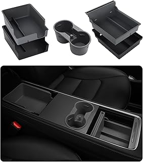 Tesla Center Console Organizer, 3PCS Double Layer Console Tray for Model Y Model 3, Include Armrest Storage Box + Center Console Organizer + Cup Holder,Tesla Model 3 Model Y Accessories 2023 - 2021