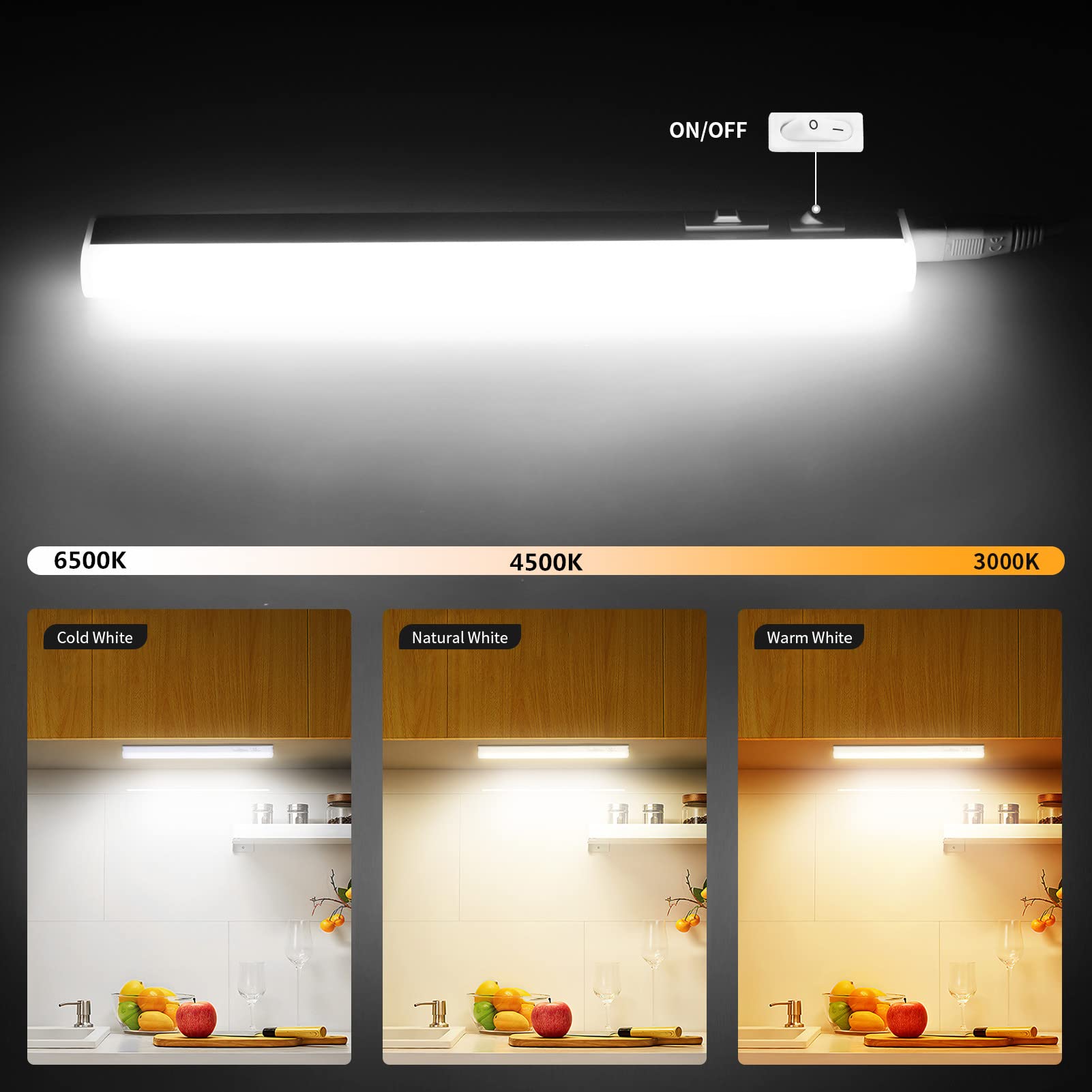 papasbox Luz Armario Cocina LED Enchufe EU, Luz Bajo Armario 13W 1300LM 6500K/4000K/3000K, Tira LED Conectable para Mueble Cocina, Lámpara Empotrable Techo/Pared con Interruptor, IP20 CE&RoHS