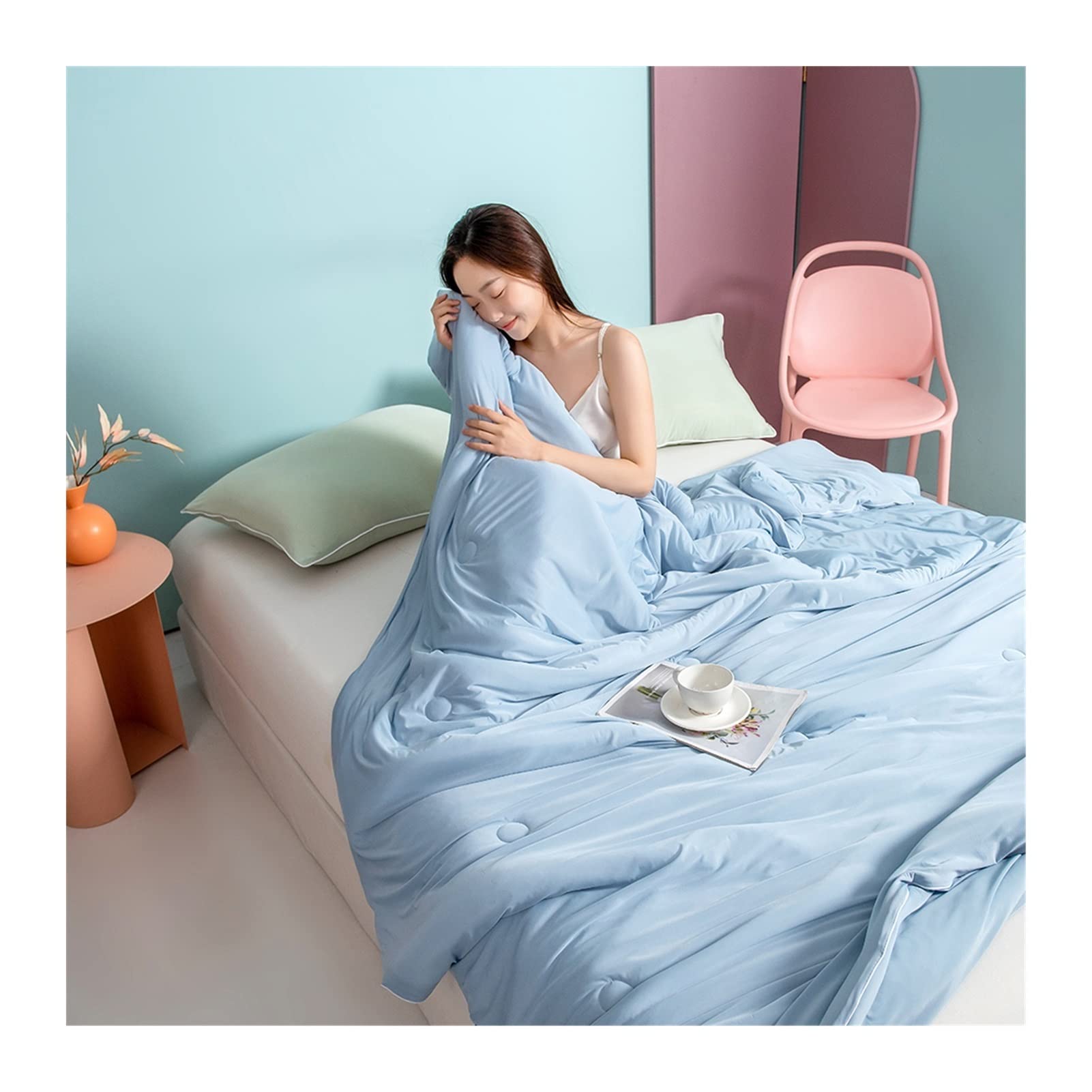 EBzvblxm Cooling Blanket for Summer, Summer Cooling Blanket Ice Quilt Air Condition Comforter Multicolor Multiple Sizes(Pink (Back Gray),200x230cm)