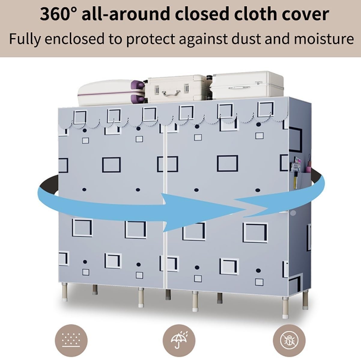 Closet for Bedroom Metal Wardrobe Closet with Hanging Rod and 5 Storage Shelves Portable Closets for Hanging Clothes Easy to Assemble (Color : Gray-2, Size : 103x45x170cm)