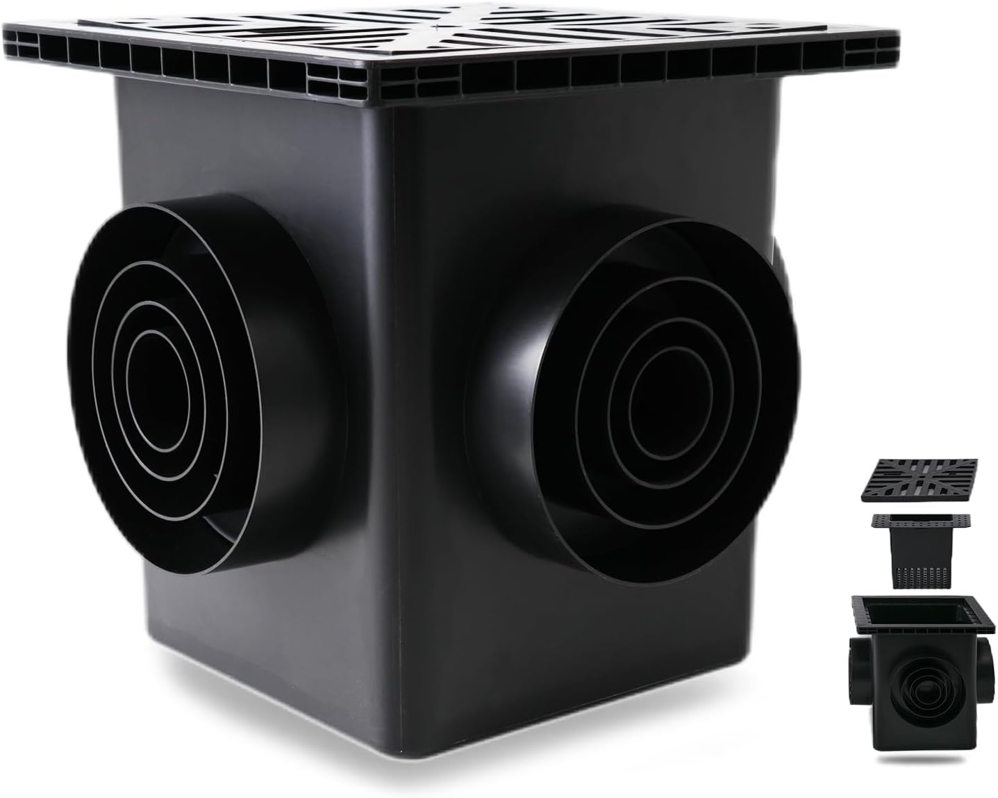 Upgrade 12-Inch Catch Basin Drainage Kit with Debris Basket Strainer, Fit for 4 Size(2",3",4-3/8",6-3/8") Pipes, for Garden, Yard, Lawns, Outdoor (1 Pack)