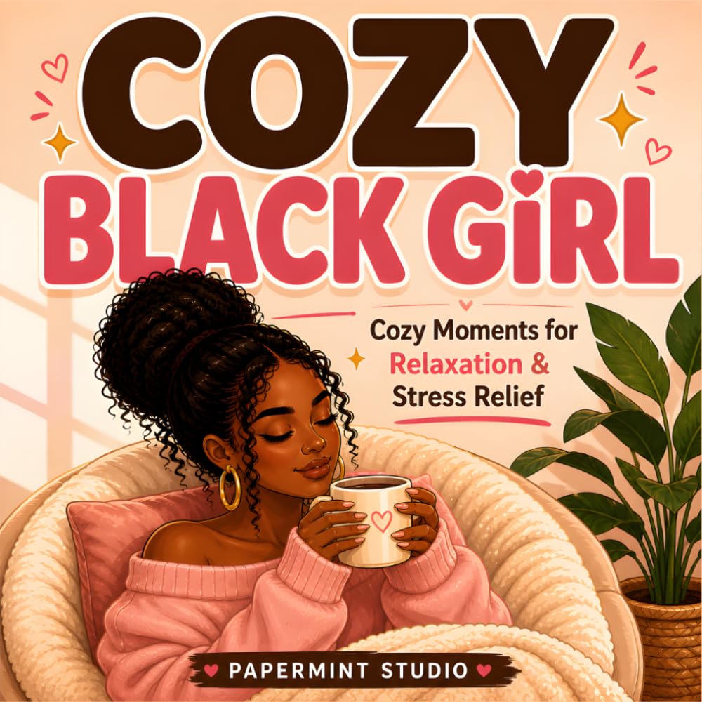 Cozy Black Girl: Cozy Moments Relaxation And Stress Relief Bold and Cute coloring Book for Adults, Teens And Kids Comfy Vibes