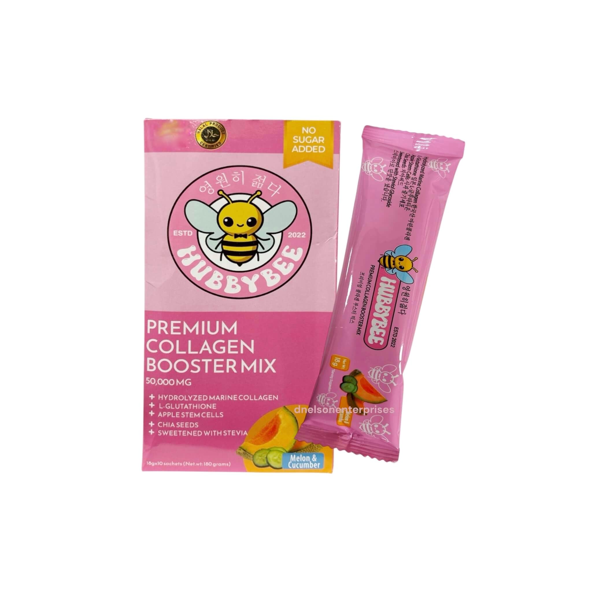 Hubby Bee Melon & Cucumber Premium Collagen Booster Mix - 50,000 MG Korean Hydrolyzed Marine Collagen with Japanese L-Glutathione & Apple Stem Cells -