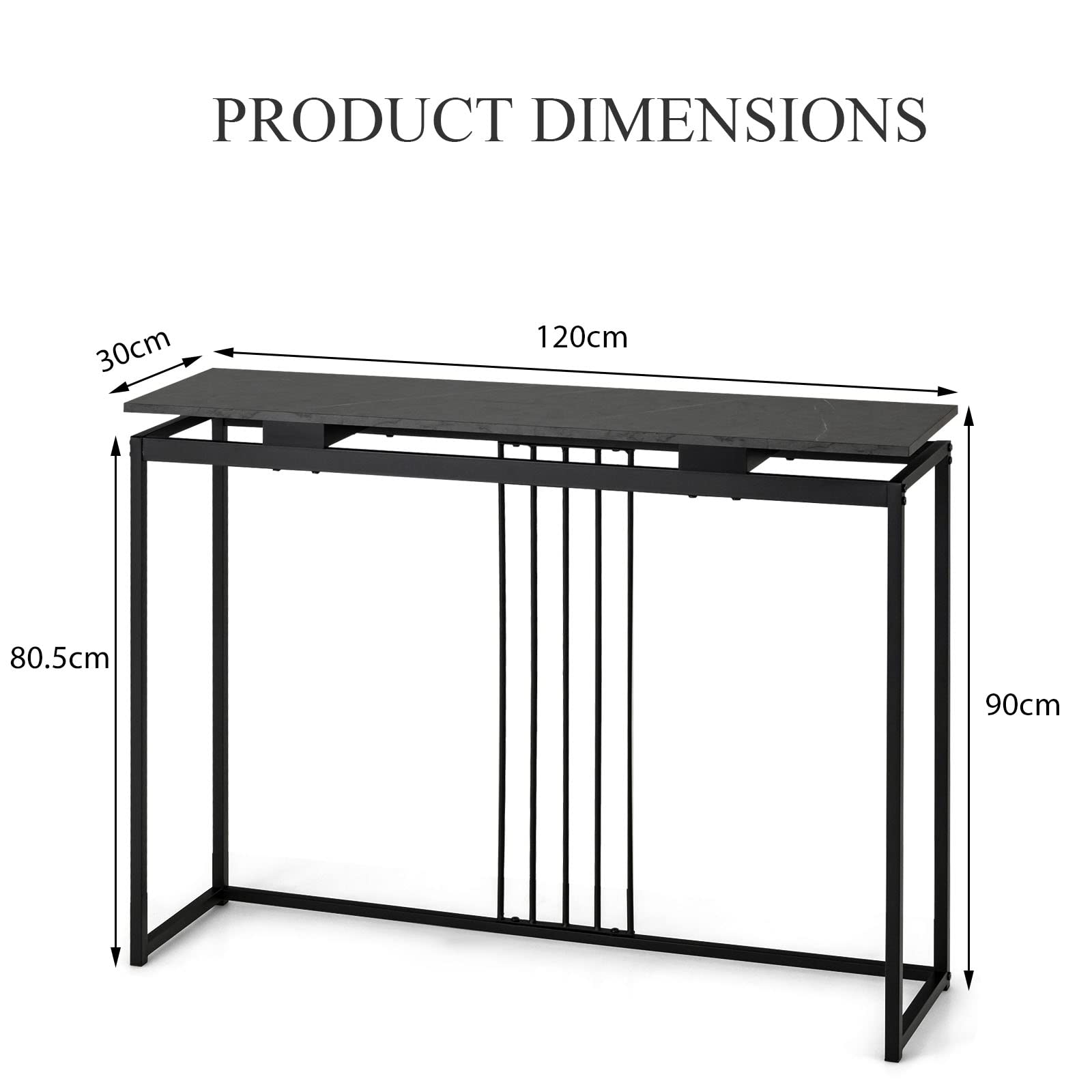 LIFEZEAL Marmurowy stół, 120 x 30 x 90 cm, wąski stół z metalową ramą do nowoczesnego korytarza w stylu skandynawskim, wielofunkcyjny stolik pomocniczy do salonu i korytarza
